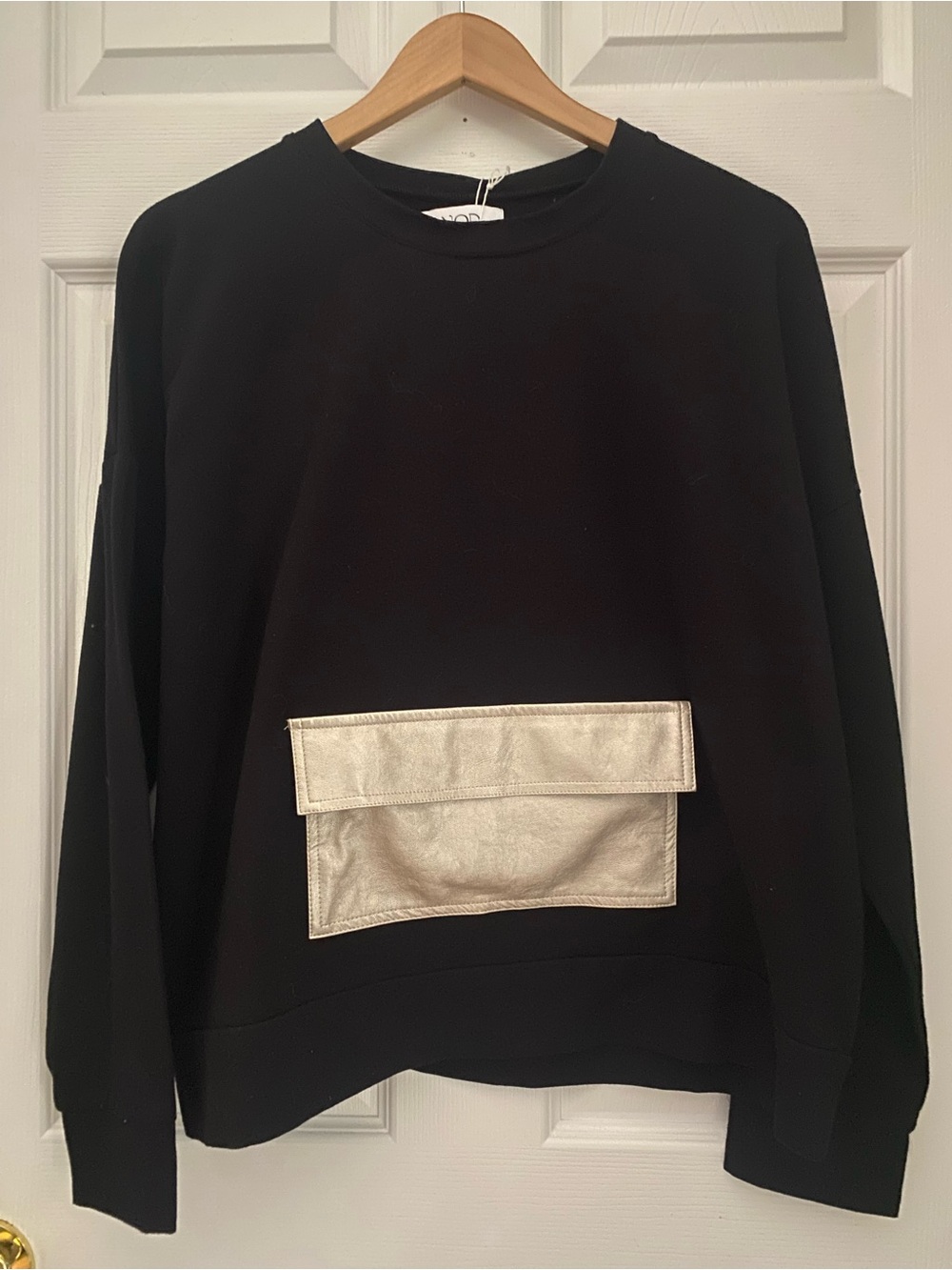 NOD Black Crewneck Sweater with Metallic Pocket Accent #16